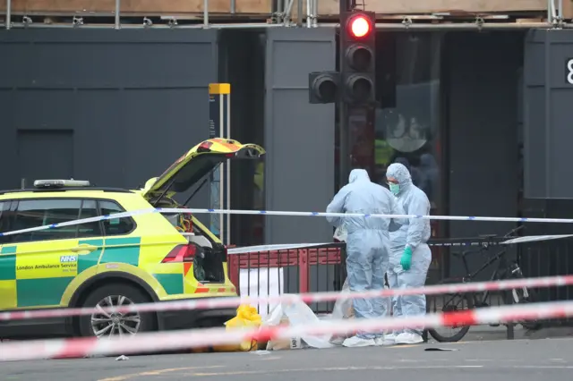 Police forensic officers at London Bridge