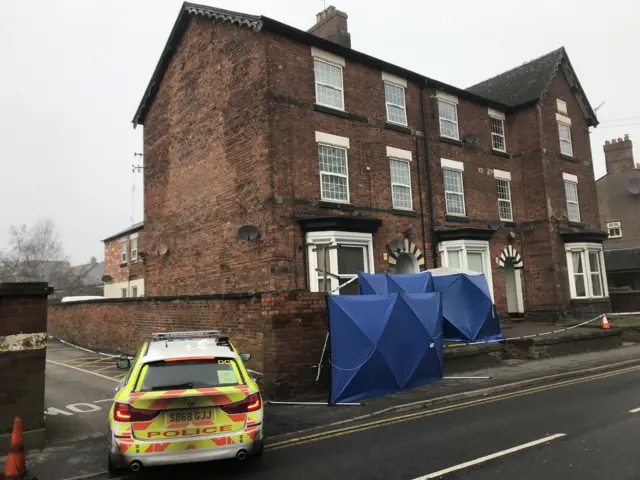 Blue forensic screens or tents in Stafford