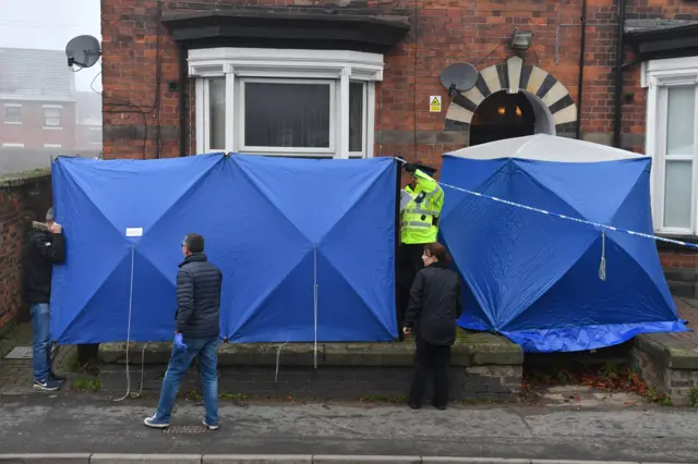 Police at a block of flats in Wolverhampton Road, Stafford.