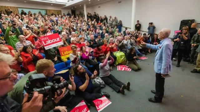 Jeremy Corbyn addressing Labour supporters