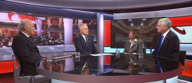 Michael Fallon, Kate Hoey and Sir Vince Cable in the studio with Huw Edwards