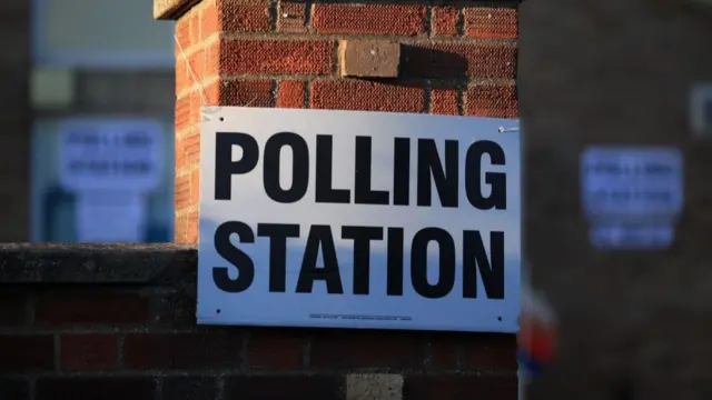 A polling station sign in the UK