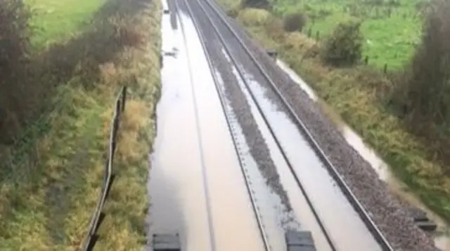 Flooded railway lines