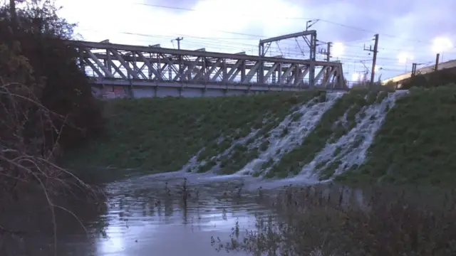 Water running down a bank