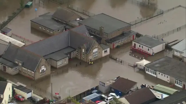 A school surrounded by water