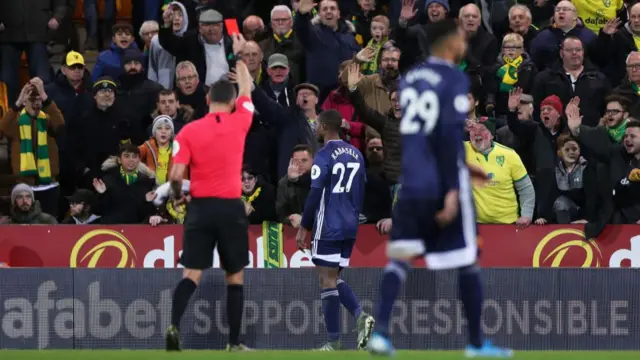 Christian Kabasele is sent off for Watford