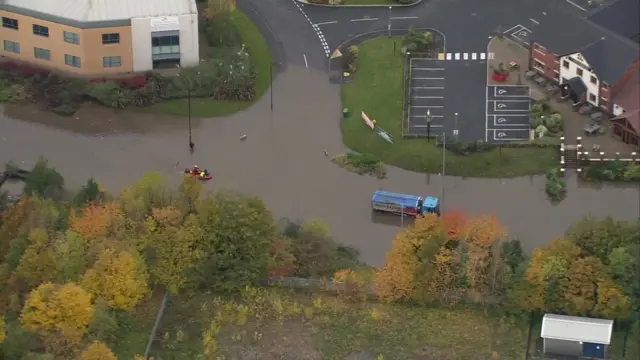 Flooded road in Rotherham