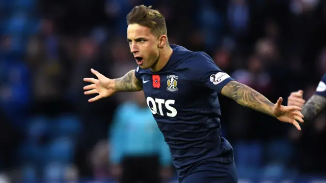 Eamonn Brophy celebrates his equaliser for Kilmarnock