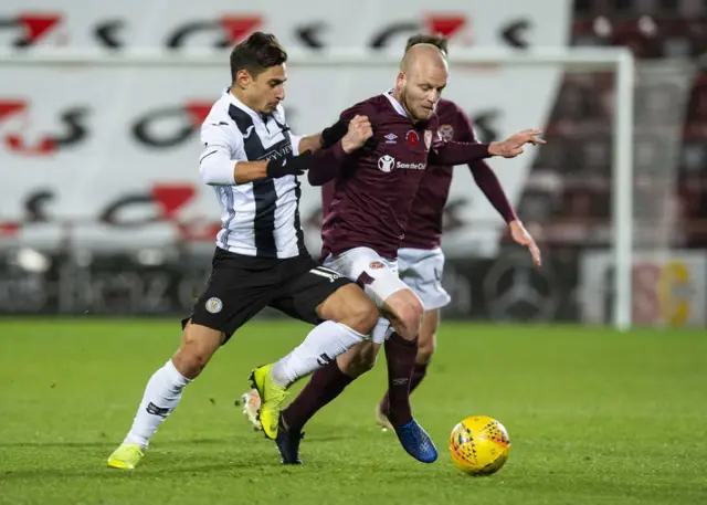 Steven Naismith and Ilkay Durmus battle over the ball at Tynecastle