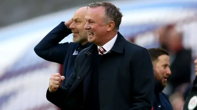 Michael O'Neill celebrates Stoke goal