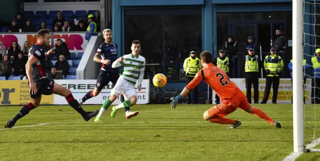 Mikey Johnston slips home Celtic's fourth goal in Dingwall