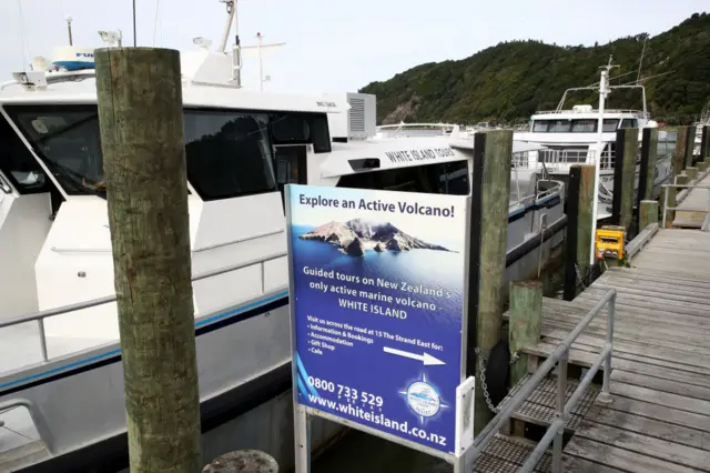 White Island Tours craft are pictured on the Whakatane wharf on December 10, 2019