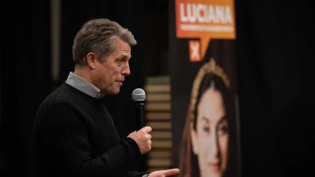 Hugh Grant at an event supporting Liberal Democrat Luciana Berger