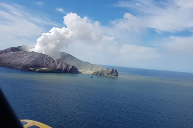Auckland Rescue Helicopter Trust has released this photo from a rescue helicopter heading toward the White Island volcano.