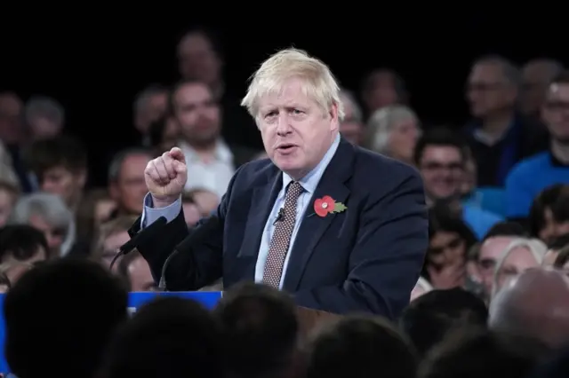 Boris Johnson at a general election campaign rally