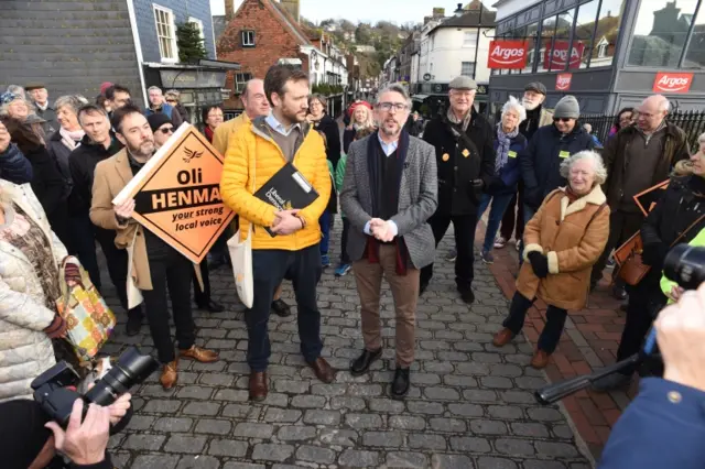 Steve Coogan surrounded by Lib Dem supporters