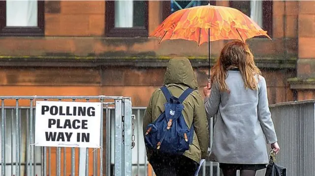 Polling station in the rain