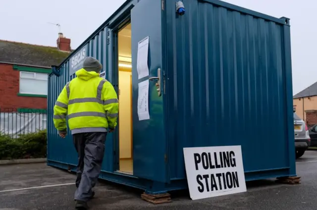 Shipping container polling station in Hartlepool