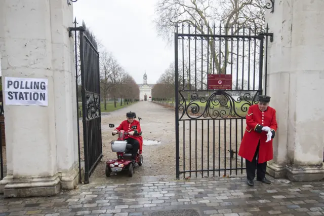 Chelsea Pensioners go to vote in Chelsea, London.