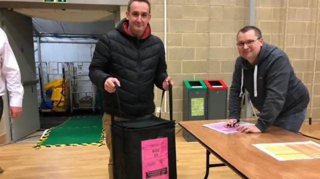 Ballot boxes at Bedford count