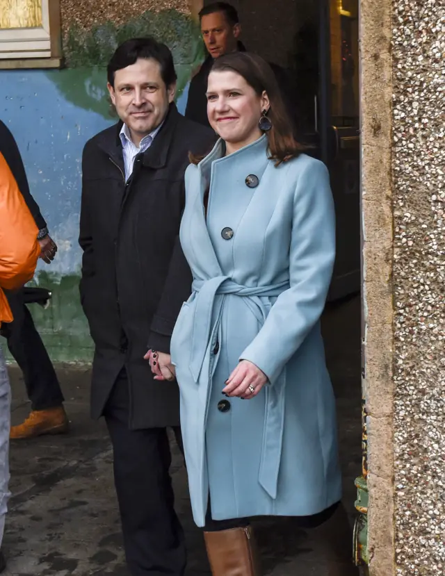 Jo Swinson and her husband Duncan Hames outside a polling station.