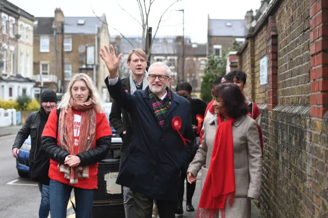 Jeremy Corbyn arrives at a polling station.