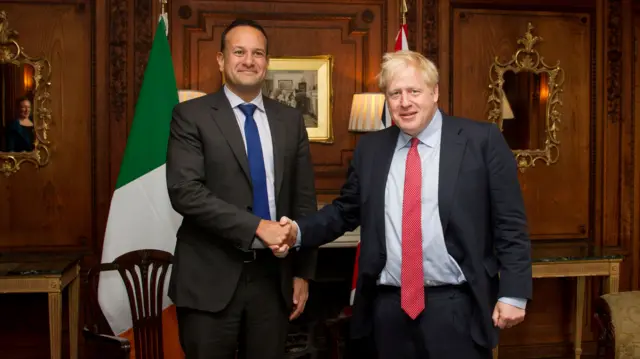 Ireland"s Prime Minister (Taoiseach) Leo Varadkar and British Prime Minister Boris Johnson meet in Thornton Manor