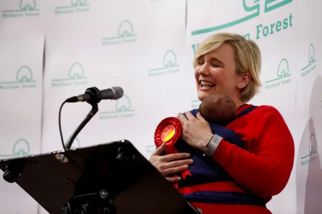 Stella Creasy with her infant daughter