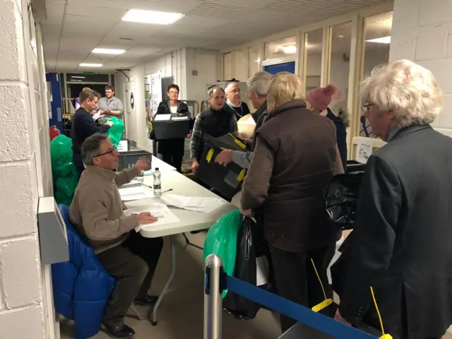 Ballot boxes being brought into the count earlier