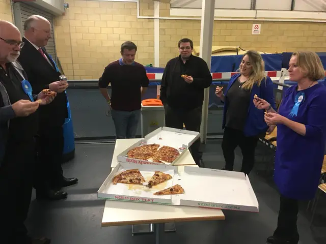 Vicky Ford and her team enjoy pizza