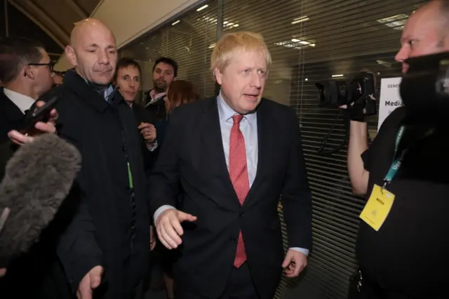 Boris Johnson attends the vote count in Uxbridge and South Ruislip