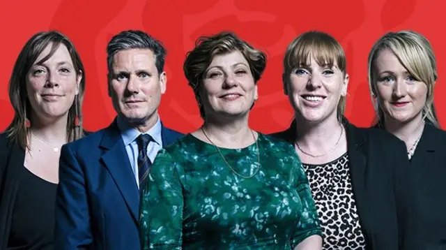 Composite picture of Jess Phillips, Keir Starmer, Emily Thornberry, Angela Rayner and Rebecca Long-Bailey