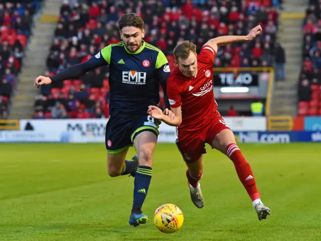 Hamilton’s George Oakley challenges Aberdeen’s Ryan Hedges