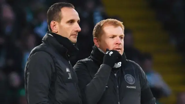 Celtic assistant John Kennedy and manager Neil Lennon