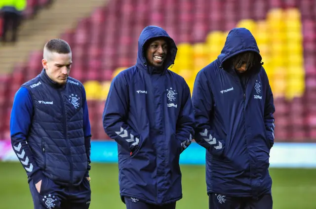 Rangers' Ryan Kent, Glen Kamara, and Joe Aribo at Fir Park