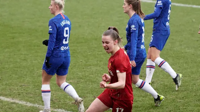 Niamh Charles scores for Liverpool against Chelsea