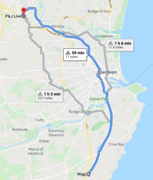 Map of Nigg to Aberdeen