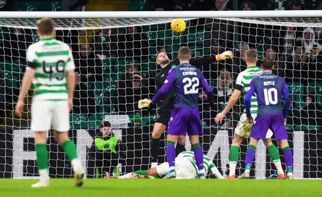 Celtic goalkeeper Fraser Forster saves from Christopher Jullien