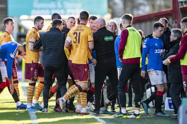 The players clash at half-time