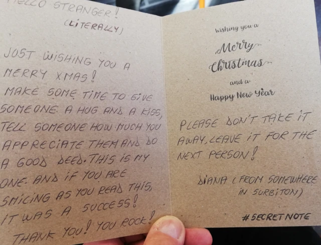 Card with nice message t stranger for Xmas