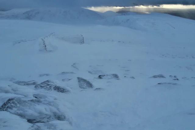 Top of helvellyn with blowing snow