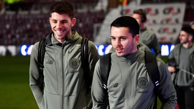 Ryan Christie and Lewis Morgan arrive at Tynecastle this evening