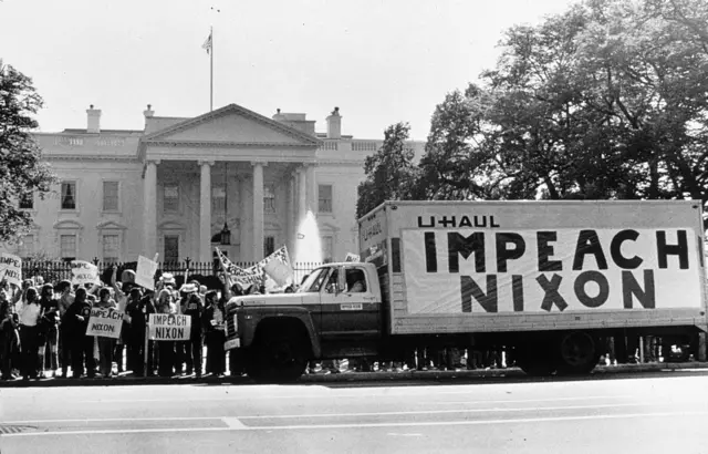 A demonstration outside the Whitehouse in support of the impeachment of President Nixon