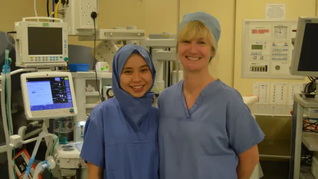 Junior doctor Farah Roslan (left) with consultant surgeon Gill Tierney