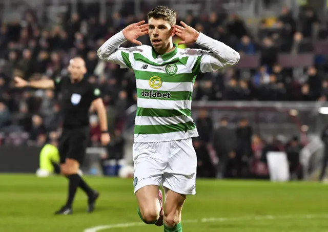 Ryan Christie celebrates the breakthrough goal at Tynecastle