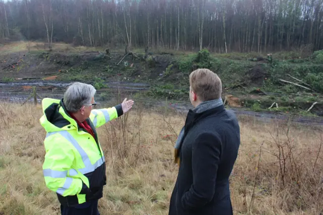 Councillor John Clarke and Councillor Michael Payne at the site of the road