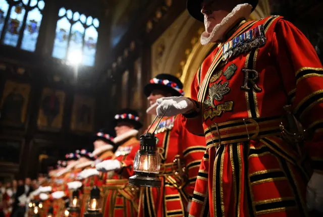 Members of the Yeoman Guard do the ceremonial search - a tradition dating back to Guy Fawkes