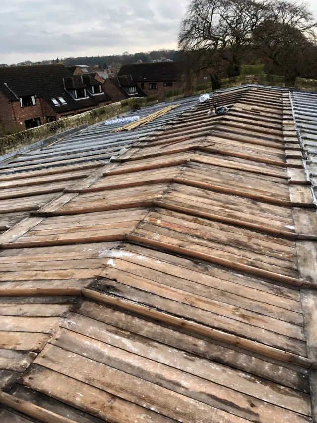 Stripped church roof