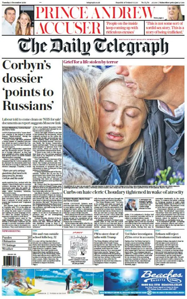 Front page of the Daily Telegraph