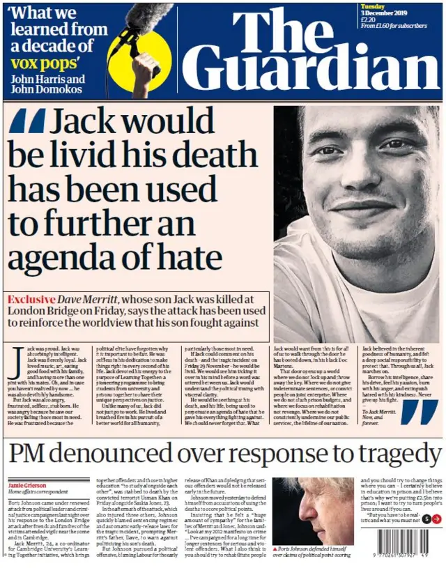 Front page of the Guardian